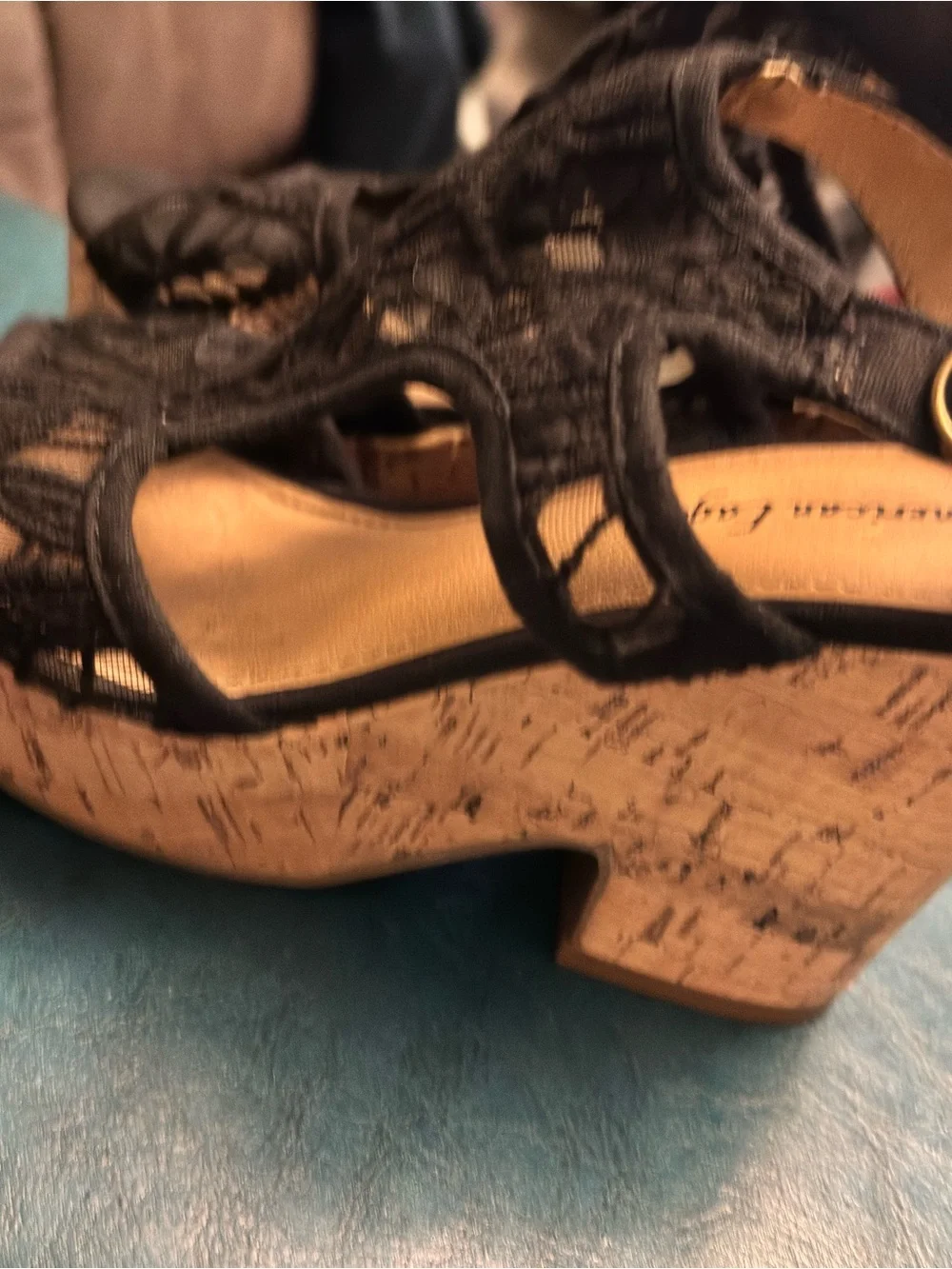 American Eagle By Payless Black Crochet Lace Wedge Sandals